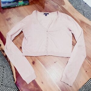 JACOB Vintage 90s Cropped V-Neck Button Cardigan - Blush Pink